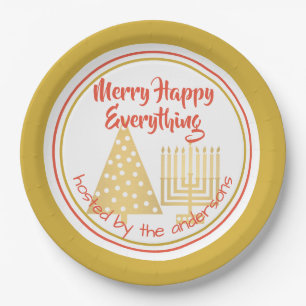 Red Merry Happy Everything Party Chrismukkah Paper Plate