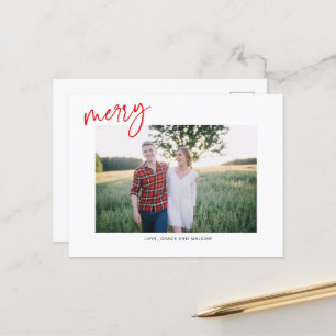 Red Merry Holiday Hand Written Postcard