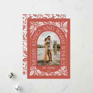 Red Merry Kisses and Warm Wishes Berry Arch Photo Holiday Card