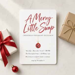 Red Merry Little Swap Christmas Ornament Exchange  Invitation