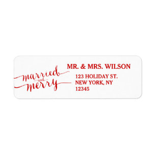 Red Merry & Married Holiday Return Address Label