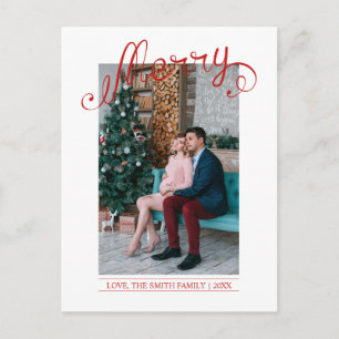 Red Merry Script   Christmas Holiday Photo Postcard