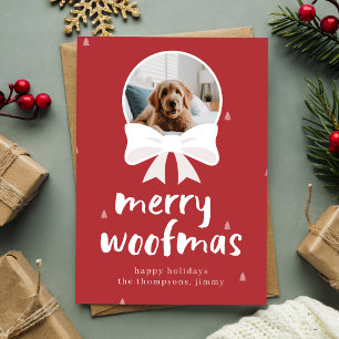 Red Merry Woofmas Cute Dog Pet Christmas Photo Holiday Card