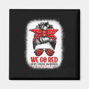 Red Messy Bun Women In February - Heart Disease Aw Magnet