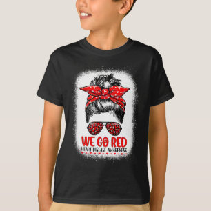 Red Messy Bun Women In February - Heart Disease Aw T-Shirt