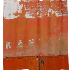 Red metal case shower curtain