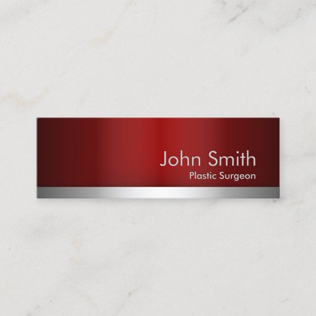Red Metal Plastic Surgeon Professional Mini Business Card (Front)