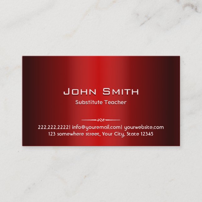 Red Metal Substitute Teacher Business Card (Front)
