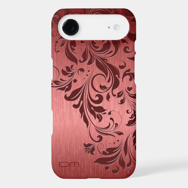 Red Metallic Brushed Aluminium & Burgundy Lace Case-Mate iPhone Case (Back)