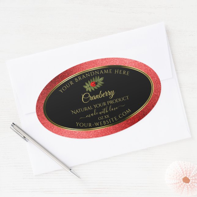 Red Metallic Glitter Black Product Labels Ladybug (Envelope)