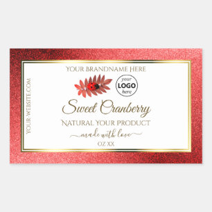 Red Metallic Glitter White Product Labels Add Logo
