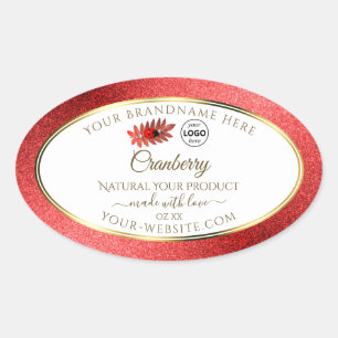 Red Metallic Glitter White Product Labels Add Logo