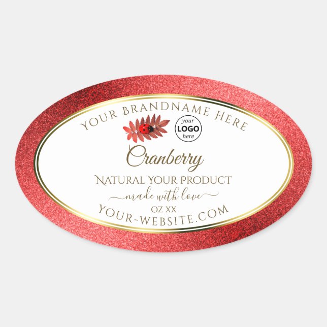 Red Metallic Glitter White Product Labels Add Logo (Front)