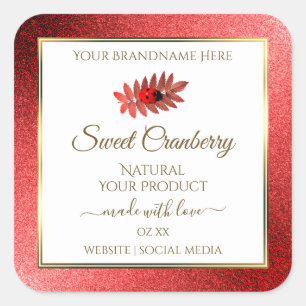 Red Metallic Glitter White Product Labels Ladybug