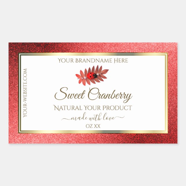 Red Metallic Glitter White Product Labels Ladybug (Front)