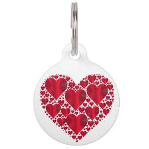 Red Metallic Hearts on White Pet Tag