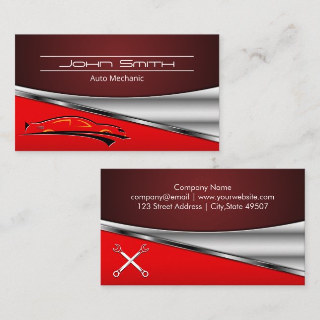 Red Metallic Industrial Background | Auto Icon Business Card (Front/Back)