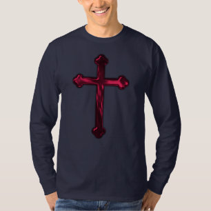 Red Metallic Look Cross Front and Back T-Shirt