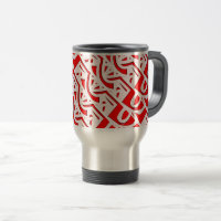 Red Metallic Monogram Pattern Travel Mug