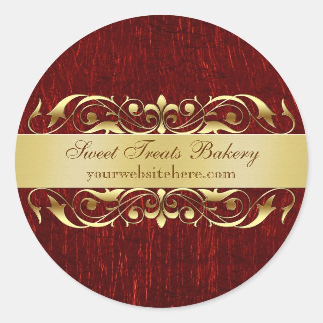 Red Metallic Scroll Cupcake Baking Label Sticker (Front)