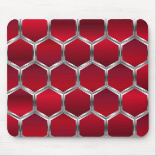 Red & Metallic Silver Octagons Pattern Mouse Mat