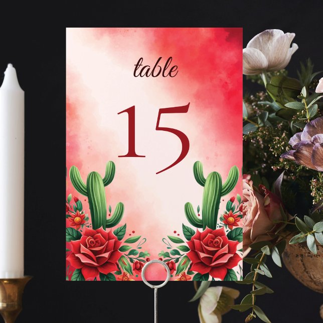 Red Mexican Style Quinceañera Table Number (Creator Uploaded)