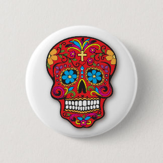 Red Mexican Sugar Skull Day of the Dead 6 Cm Round Badge