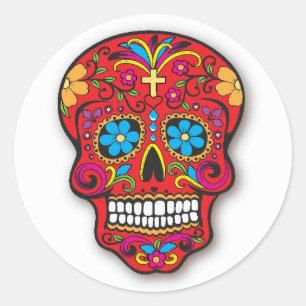Red Mexican Sugar Skull Day of the Dead Classic Round Sticker