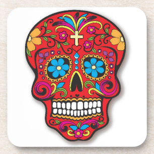 Red Mexican Sugar Skull Day of the Dead Coaster