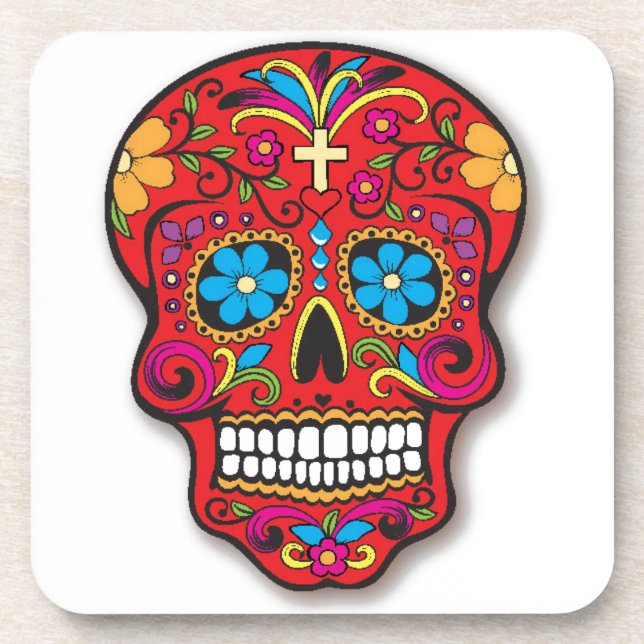 Red Mexican Sugar Skull Day of the Dead Coaster (Front)