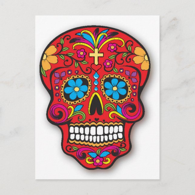 Red Mexican Sugar Skull Day of the Dead Postcard (Front)