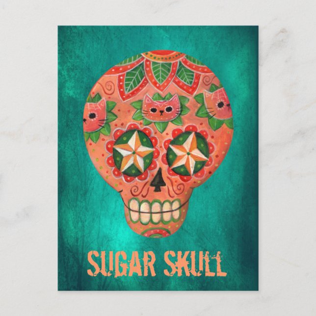 Red Mexican Sugar Skull Postcard (Front)