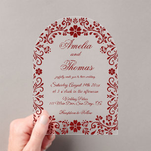 Red Mexican Talavera Wedding  Acrylic Invitations