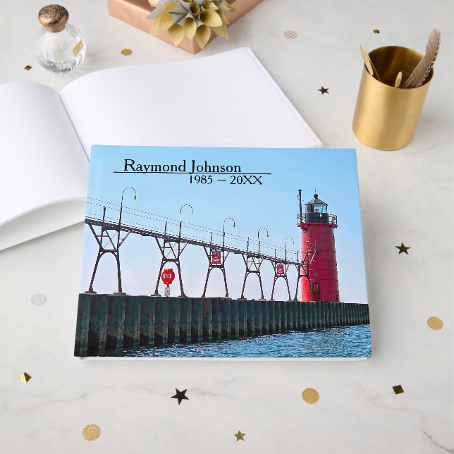 Red Michigan South Haven Lighthouse Guest Book (Front Open)