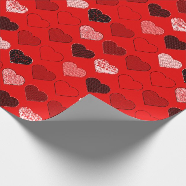 Red Mid Century Modern Hearts Wrapping Paper (Corner)