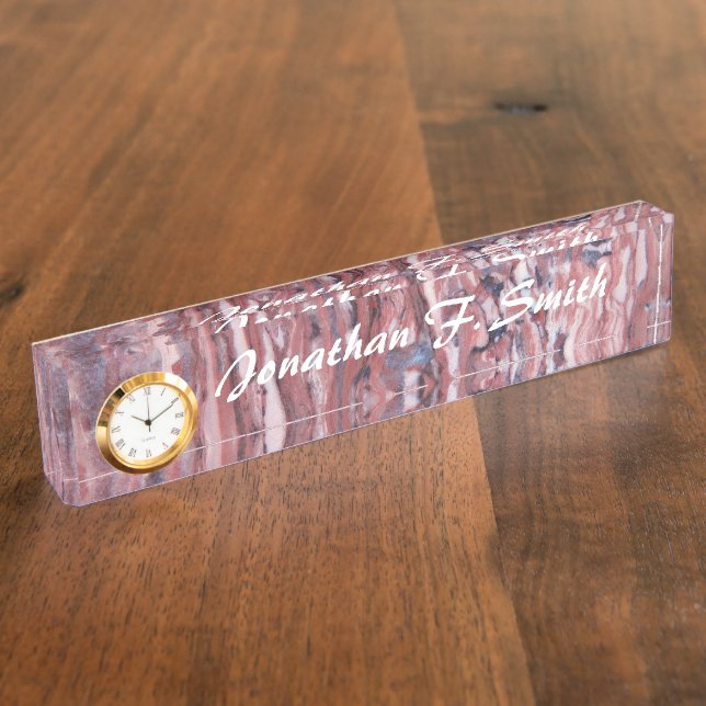 Red Mineral Stone Abstract Pattern Nameplate (Side)