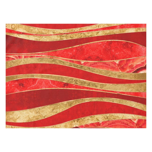 Red Minerals Gold Metallic Wavy Abstract Tablecloth (Front (Horizontal))