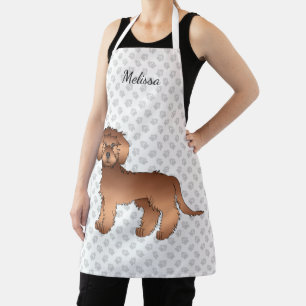 Red Mini Goldendoodle Cartoon Dog & Name Apron