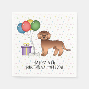 Red Mini Goldendoodle Cute Cartoon Dog Birthday Napkin