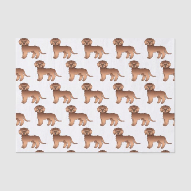 Red Mini Goldendoodle Cute Cartoon Dog Pattern Tissue Paper (Front)