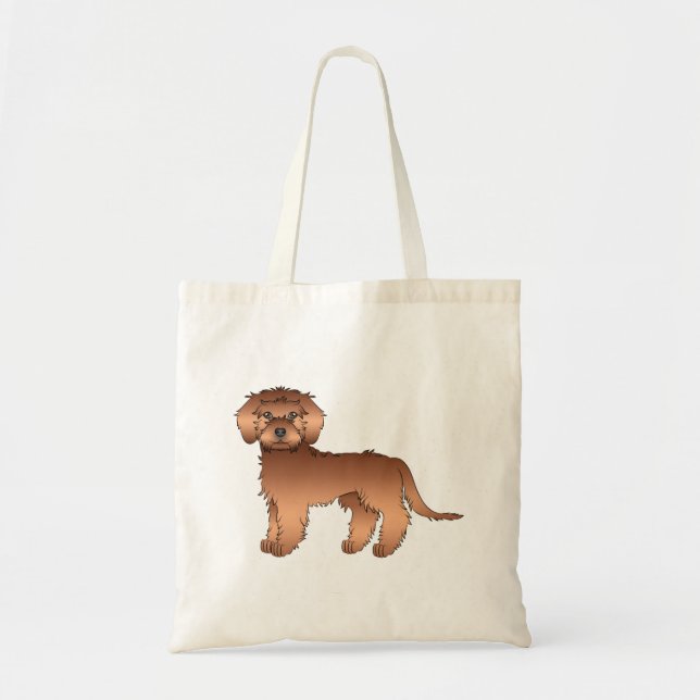 Red Mini Goldendoodle Cute Cartoon Dog Tote Bag (Front)