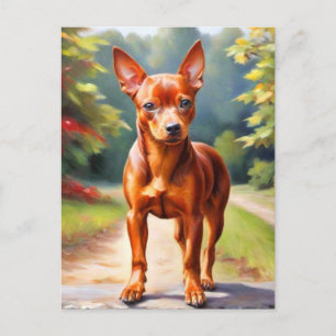 Red Miniature Pinscher Dog Art Postcard