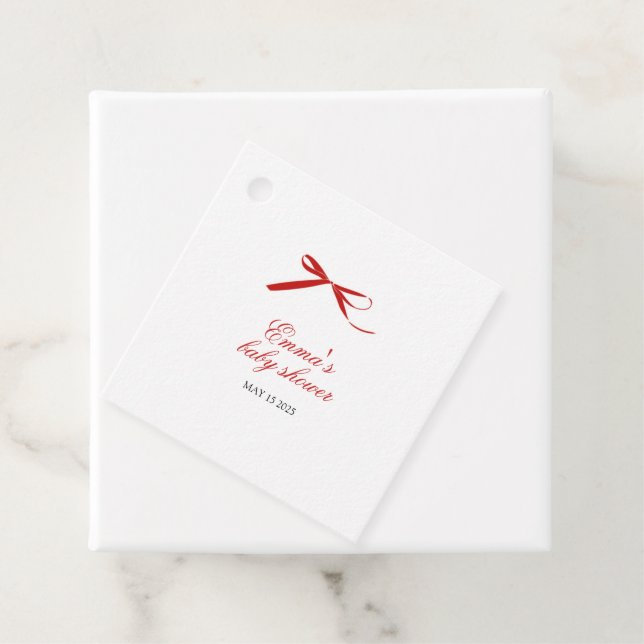 Red Minimal Bow Square Favour Tag (In Situ)