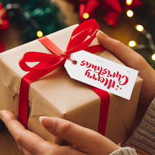 Red Minimal Cute Font Merry Christmas To From Gift Tags