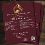 Red Minimal Home Building Construction QR Code Flyer<br><div class="desc">A simple and minimalist business flyer features your name, title, services, and a QR Code. These Luxury aesthetic business flyers are attention-grabbing, with a unique modern design, while presenting a refined high-end feel. Great for private or commercial contractors of various fields. The face of the cards features white text colours,...</div>