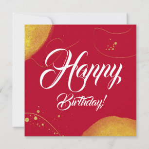Red minimal modern happy birthday gold flat card