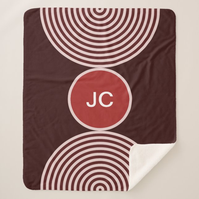 Red Minimal Monogram Circle Pattern Sherpa Blanket (Front)