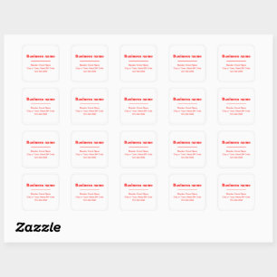 Red Minimal Plain Texts of Brand on White Square Sticker