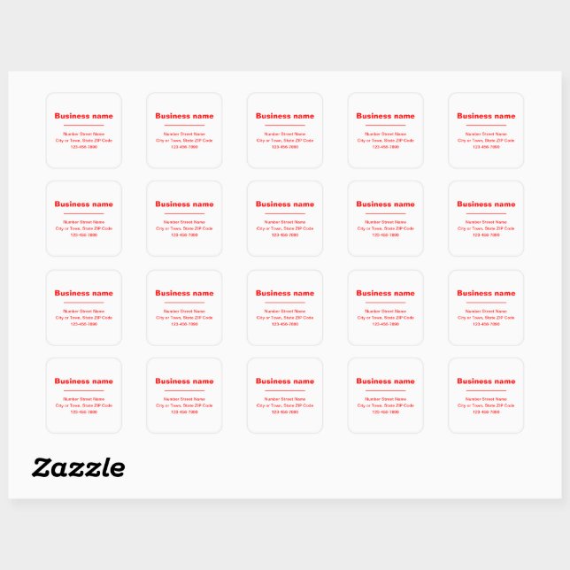 Red Minimal Plain Texts of Brand on White Square Sticker (Sheet)