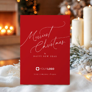 Red Minimal Script Merriest Christmas Company Holiday Card